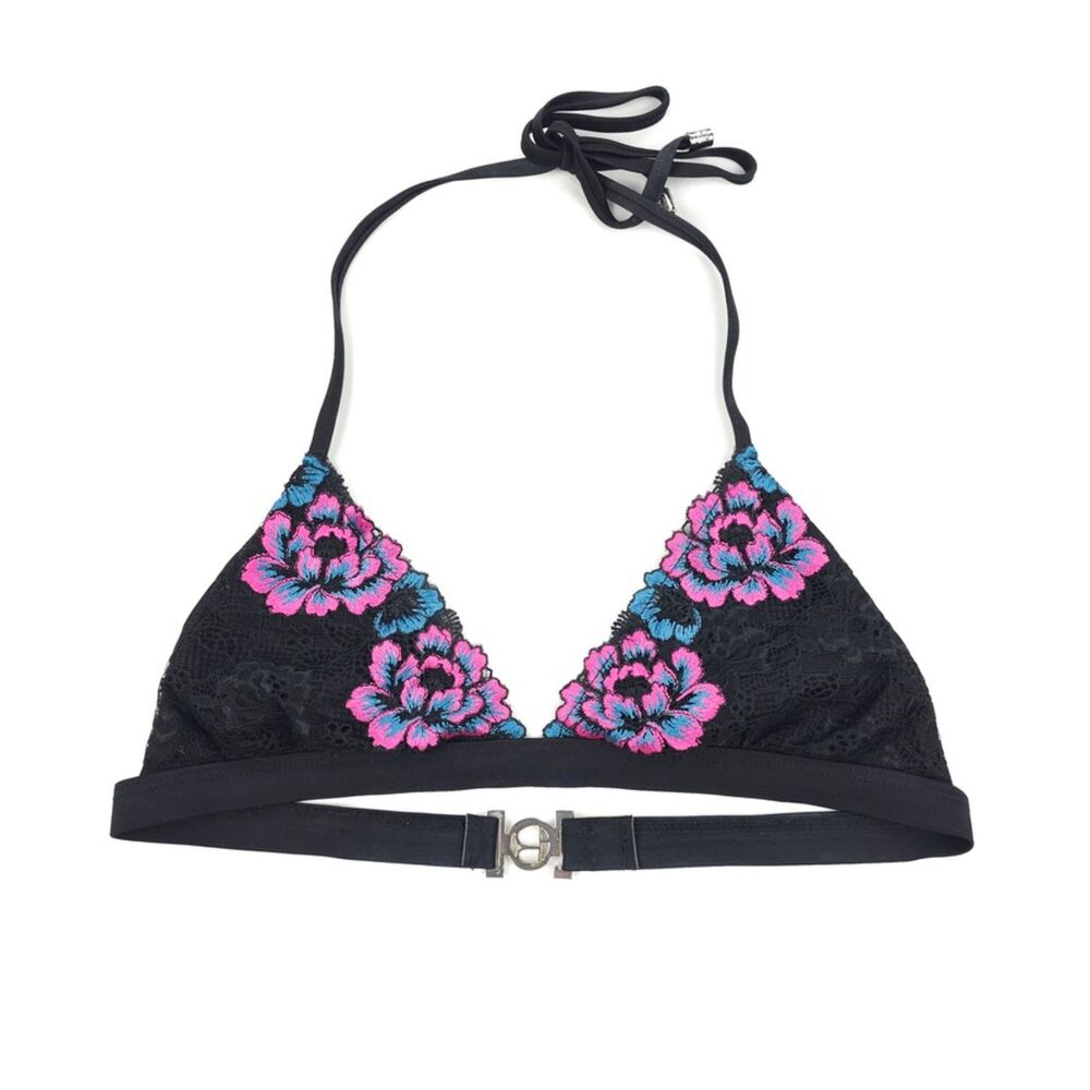 BEACH BUNNY Floral Daze Lace Triangle Top Black Y2k Soft Girl Mermaid Romantic